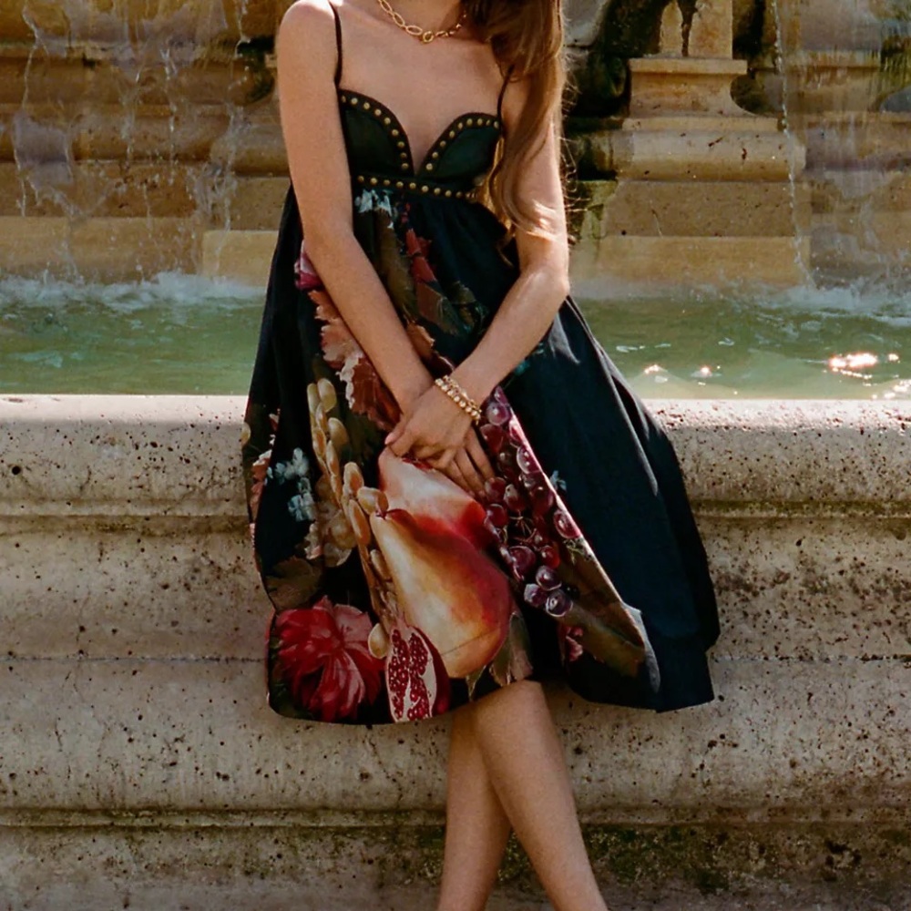 Maeve Twofer Faux Leather Babydoll Dress - Picture 2 of 7